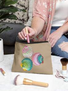Vibrant Hand-Painted Seashell Pattern Makeup Bag, Multi-Functional Storage Solution,Travel Storage Bag, Coin Purse, Drug Storage Pouch, Stylish Accessory For Beach Lovers And Creative Souls, Perfect Gift For Women,Back-To-School Pencil Case, A Summer Essential, Unique Decorative Design For Everyday Use - Multicolor - View 5