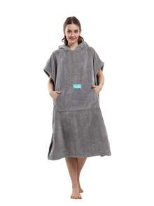 Absorbent Surfing Cloak, Unisex, Quick-Dry Towel Changing Cloak With Hood, Adult Size, Beach Surfing Swimming Changing Robe - Grey - View 3