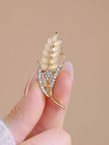 1pc Elegant Luxury Rhinestone Wheat Ear Brooch, Fashionable Versatile Clothing Accessory Pin - Gold - View 2