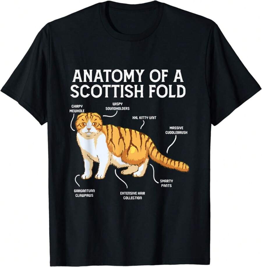 Funny Anatomy Of A Scottish Fold Cat Gift Unisex T-Shirt - 黑色 - 查看 1
