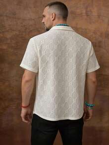 GOLDREDY Men's Knitted Texture Solid Color Short Sleeve Shirt, Black With Letter Accent, Casual Summer Shirt - Apricot - View 6