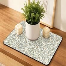 Luckybutterfly 2pcs Floral & Plant Pattern Multipurpose Absorbent Mats, 2 Different Polyester Waterproof Countertop Protector Pads, Suitable For Kitchen, Dining Table, Dish Drying, Washing Machine, Coffee Maker, Bathroom Vanity, Kitchen Accessories, Party Supplies - Orange Floral Pattern + Green Plant Leaf Pattern - View 7