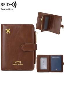 MIYIN 1pc Creative Airplane Design Travel Passport Holder, Magnetic Closure, RFID Blocking Passport Cover, Document Organizer, Minimalist Solid Color Business Travel Essential Passport Wallet, Lightweight Portable Travel Wallet, Multi-Function Card Case, Passport Protector, Unisex Passport Holder - Coffee - View 4