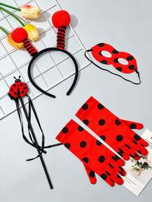 Ladybug Antenna Headband, Ladybug Magic Wand, Black & Red Polka Dot Gloves & Mask Costume Accessories, Birthday Party Costume Accessories Set - Multicolor - View 2