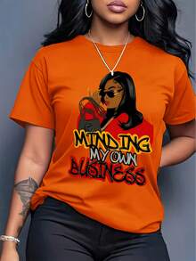 Camiseta Casual para Mujer con Estampado de Personajes de Dibujos Animados - Negro - Ver 8