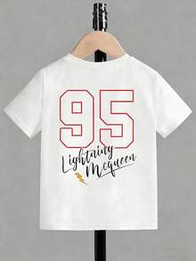 Boys' Disney *Cars* Lightning McQueen T-Shirt - Featuring A Front Print Of McQueen Alongside A Checkered Flag Motif, And Adorned On The Back With His Iconic "95" Number And Signature Graphic. Crafted From Casual, Pure White Cotton With Short Sleeves, This Tee Is Designed Specifically For Fans-Making It The Perfect Choice For A Trip To Disney, Coordinating Family And Friends' Outfits, Or Simply For Any *Cars* Enthusiast. - trắng - Xem 3