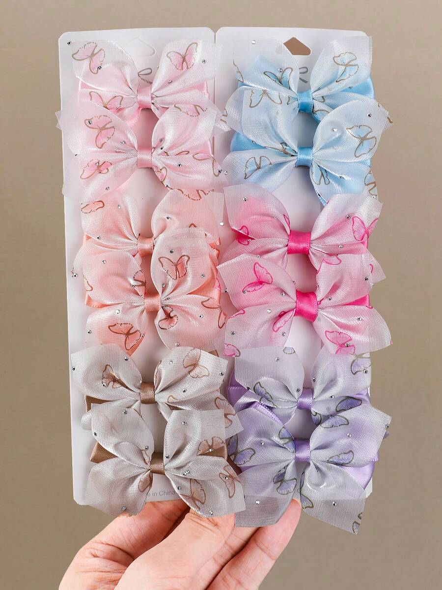 12/6pcs Girls Multi-Color Sequin Bow Hair Clips Hair Accessories Headwear Top Clips Back Clips Side Clips Alligator Hair Clips For Daily Use - Multicolor - View 1