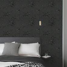 1 Roll Thickened Black Floral Embossed Contact Paper, Peel And Stick Removable Waterproof PVC Vinyl Wallpaper For Cabinets Countertops Drawers Table Kitchen Bathroom Home Decor - Black - View 5