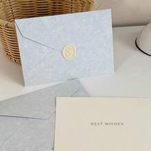 1套復古淺藍色紋理信封（附玫瑰蠟封）+「Best Wishes」祝福卡，復古手寫情書文具套裝（適用於生日、婚禮邀請函、告白情書、邀請卡、邀請函、節日祝福禮品包裝） - 長方形 - 查看 1