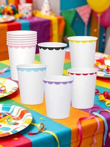 6/20/40 piezas Vasos desechables de papel con borde ondulado y coloridos, vasos para beber de color rojo/rosa/azul/morado/amarillo/negro, vasos para dulces, vasos para postres para uso diario, fiestas de cumpleaños, bodas y decoración, baby shower, celebraciones festivas - Ver 5