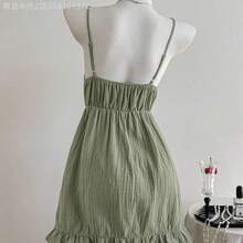 Soqi Women's Clothing Vestido corto de verano casual de mujer con tirantes finos de color verde - Marrón - Ver 3