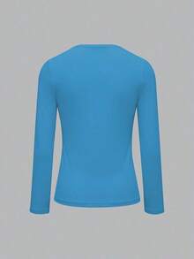 Camiseta de manga larga para mujer, tela de punto con decoración de botón metálico fruncido, elegante y casual, adecuada para uso diario y citas, nuevo diseño 2026, elegante para el Día de San Valentín Primavera Negro - Azul eléctrico - Ver 3