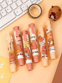 3pcs Cute Capybara Cartoon Retractable Pencil Erasers, PVC Oval Balloon Design, Suitable For School And Office Supplies - Eraser - View 3
