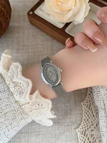 1pc Women's Oval Roman Numeral Casual Elegant Quartz Wrist Watch, Suitable For Daily Wear - Grey - View 4
