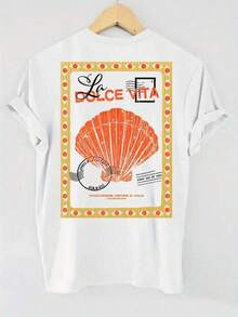 Women's Casual Round Neck Short Sleeve T-Shirt, Summer Beach Ocean Shell Stamp Pattern, WhiteBreathable And Comfortable - Blanc 2 - View 6