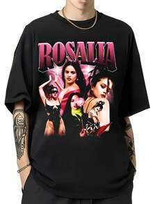 Rosalías Bootleg Style Graphic Cotton T-Shirt Unisex Latin Pop Tee - Black - View 1
