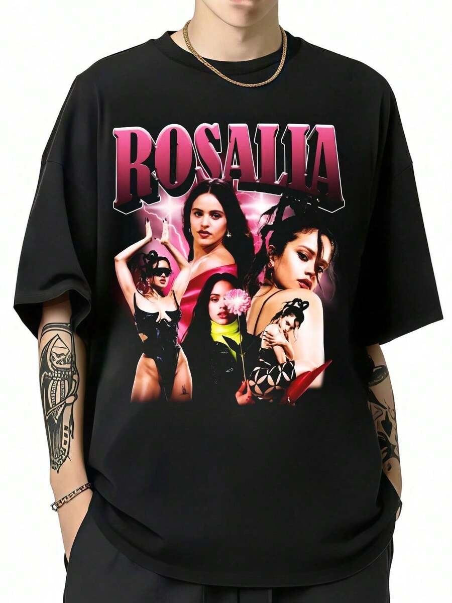 Rosalías Bootleg Style Graphic Cotton T-Shirt Unisex Latin Pop Tee - Black - View 1