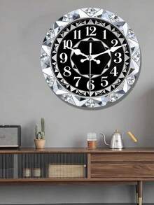 1pc 2D Diamond Inlaid Geometric Round Wooden Wall Clock | Swiss Quartz Silent Movement, Suitable For Bedroom, Living Room, Office - 10/12 Inch (Batteries Not Included), Valentine's Day Decor Gift - Multicolor - View 8