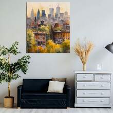 Cuadro artístico plano 2D, plano 2D, plano 2D, pieza de arte vintage en lienzo con marco, pintura de acuarela del Torre CN de Toronto y el skyline de Ontario, póster decorativo para la decoración del hogar, perfecto para regalar a familiares, parejas o seres queridos durante el Festival de Primavera - Enmarcado - Ver 5