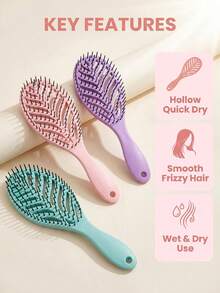 1pc Leaf-Shaped Hair Comb, Double-Sided Detangling Styling Comb, Back With Curl Teeth Design, Hollow Ventilated Hair Brush, Suitable For Curly, Wavy And Straight Hair, Fast Drying Hair Care Tool, Portable Daily And Travel Hair Accessory, Curly Hair Comb - Curling Comb - View 3