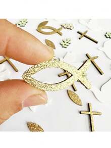 70pcs/5pcs Baptism Theme Table Confetti - Featuring Fish, Cross, Leaf And Dove Designs. Perfect For Spring And Summer Occasions - Including Baptism, Wedding, Birthday Party, Graduation, Theme Party And Baby Shower - Ideal For Baptism Supplies And First Communion Church Decor. - One Size Fits All - View 2