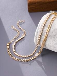 2pcs/Set Fashion Minimalist Cubic Zirconia Inlaid Bracelet, Fully Paved Crystal Bracelet Set For Women - Yellow Gold - View 5