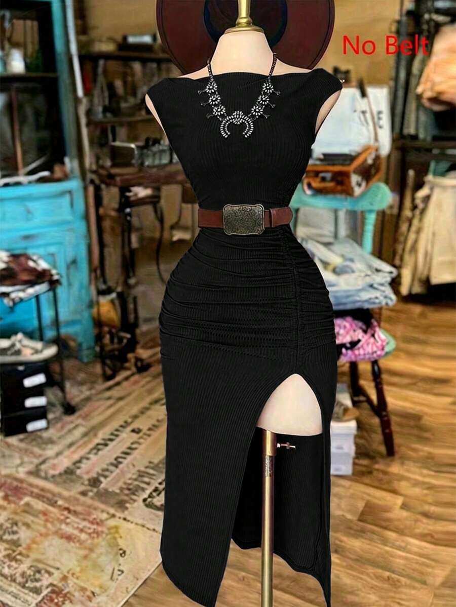 Summer Sexy Solid Color High Slit Dress