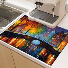 1pc Amsterdam Landscape Pattern Printed Absorbent Dish Drying Mat, Home Decor, Espresso Machine Countertop Absorbent Mat, Sink Drain Mat, Soft Faucet Absorbent Mat, Sink Cup Mat, Kitchen & Bathroom Accessories - Multicolor - View 10