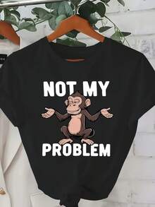 Size - Size - Casual And Elegant Printed T-Shirt, Fashionable Base Layer For Everyday Wear, Unique Design Suitable For All Seasons, Comfortable Fit, Women's T-Shirt With The Slogan "Not My Problem", Casual Round Neck - 黑色 - 查看 1
