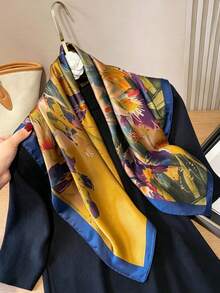 1件女款方巾圍巾，腰果花紋，絲滑面料髮帶，髮圈，頸巾，適合日常使用 - 彩色 - 查看 5