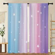2Pcs Curtains 2D Flat Gradient Background With Light Blue To Light Purple Transition Vertical Pink White Stripes And Scattered White Stars Of Different Sizes For Whimsical Dreamy Composition Window Drapes For Bedroom Room Decor Decoration Window Treatment. - 2pcs - 查看 9