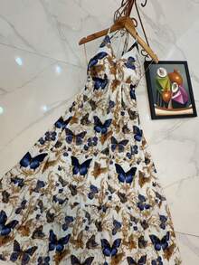 Long Dresses With Built-In Bra, 3D Multicolor Print, New Model With Tie Back, Bare Back. - 白色 - 查看 3