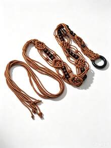 Hollow Out Waist Belt, Rhombus Bohemian Pattern, Polyester Fabric, Suitable For All Seasons - Camel - View 5