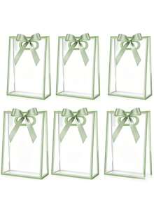 10 pièces/5 pièces/1 pièce Sacs cadeaux en plastique transparent avec bordure en ruban de satin vert, sacs de transport pour emballage de cadeaux de fête, rangement et organisation d'articles, convient pour les mariages, les célébrations d'anniversaire, les fêtes à thème, les enterrements de vie de jeune fille, les pendaisons de crémaillère, les événements à thème vintage, les anniversaires, les célébrations de la rentrée scolaire, les douches de mariée - Taille unique - Voir 1