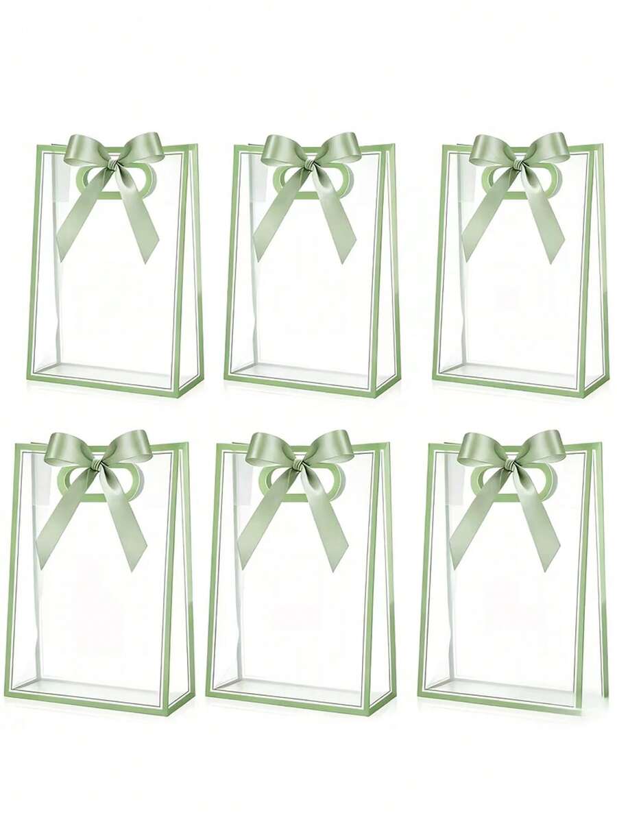 10 pièces/5 pièces/1 pièce Sacs cadeaux en plastique transparent avec bordure en ruban de satin vert, sacs de transport pour emballage de cadeaux de fête, rangement et organisation d'articles, convient pour les mariages, les célébrations d'anniversaire, les fêtes à thème, les enterrements de vie de jeune fille, les pendaisons de crémaillère, les événements à thème vintage, les anniversaires, les célébrations de la rentrée scolaire, les douches de mariée - Taille unique - Voir 1