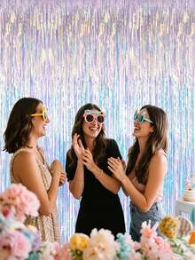 2pcs Rainbow Party Decoration Fringe Backdrop Curtain, Shiny Holographic Aluminum Foil Fringe Metallic Wire Curtain, Suitable For Frozen Mermaid Theme Birthday Party Decoration - 3.3 X 6.6ft (Approx. 1 X 2m) - A - View 3