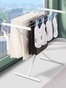 1pc Metal Folding Clothesline, Space-Saving, Durable, Suitable For Indoor And Outdoor Drying - White - View 13