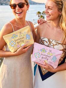 Summer Pattern Plaid Makeup Bag/Toiletry Bag - Multifunctional Portable Storage Bag With Swim Ring, Shell, Bow Tie Patterns, Suitable For Skincare, Cosmetics And Travel Supplies; Essential Item For Summer Beach Vacation And Daily Use, Back To School Season Must-Have. - Multicolor - View 2