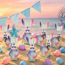 12/24 Set Shell Design Gift Boxes Mermaid Cards Set Cartoon Mermaid Design Paper Treat Boxes Gift Packaging Box Mini Creative Ocean Party Favor Boxes For Birthday Wedding Babyshower Holiday Hawaii Party Decorations - Multicolor - View 11