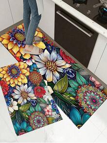 1/2pcs Bohemian Style Kitchen Mat Set, Pop Art Mandala Pattern Kitchen Rug And Mat, Non-Slip Washable, Bohemian Rustic Style Long Runner, Rubber Backing, Kitchen Decor Accessories - Multicolor - View 3