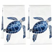 2 piezas Toallas de cocina con estampado de animales marinos azules, paños de limpieza de cocina 100% poliéster, adecuados para cocina de restaurante y decoración del hogar; secado rápido, ligeros, resistentes a la decoloración, baja pelusa, resistentes al moho, alta solidez del color, tamaño 40*60cm - Azul y blanco - Ver 10