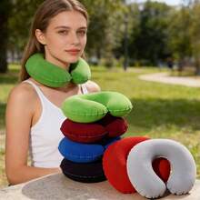 2pcs U-Shaped Inflatable Travel Pillows, Soft PVC Portable Neck Pillow, Lightweight Foldable Inflatable Pillow Suitable For Airplane, Car, Outdoor Camping, Travel, Providing Comfortable Neck Support. - A - View 2