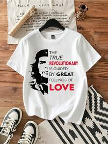 Che Guevara Revolutionary Quote Tee.Vintage Graphic Print Casual Cotton Short Sleeve T-Shirt - White - View 1