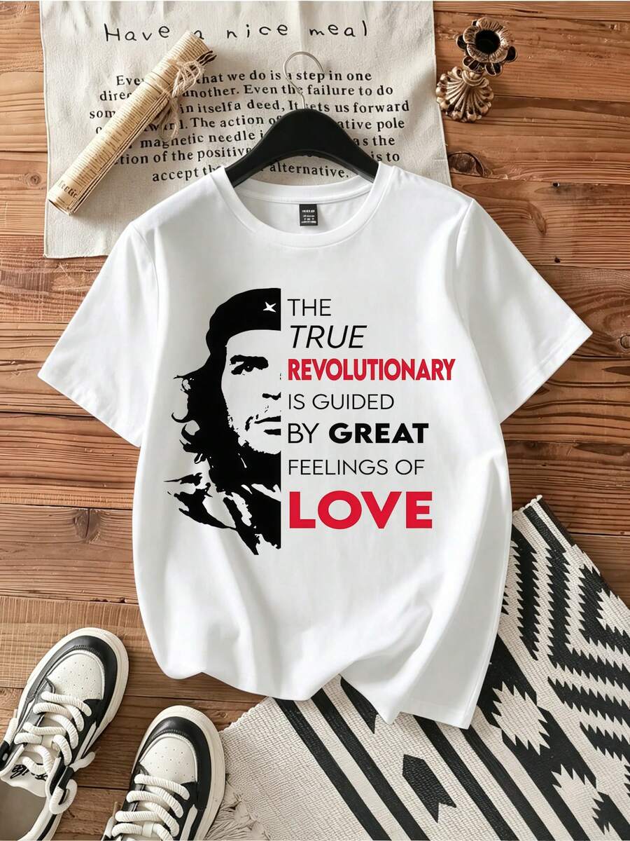 Che Guevara Revolutionary Quote Tee.Vintage Graphic Print Casual Cotton Short Sleeve T-Shirt - White - View 1