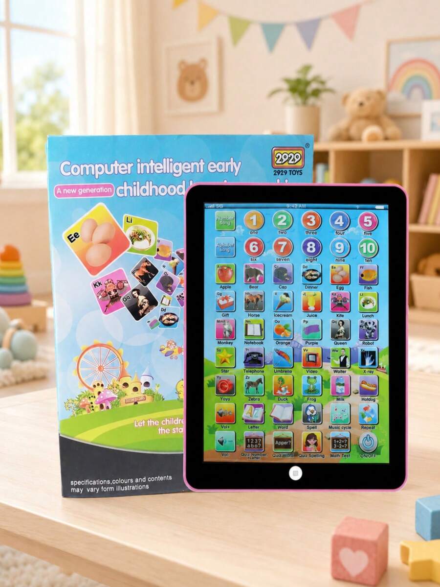 Christmas Decoration Children's English Learning Tablet With Touch And Sound Functions, Early Education Toy, Alphabet Recognition And Reading Toy, Gift For Boys And Girls - Pink - View 1
