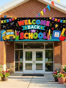 Back To School Theme Banner, "Back To School/Adventure Begins/Welcome Back" Polyester Wall Flag, Colorful School Bus And Pencil Design, Multipurpose Decoration For Classroom, Hallway, Office And Party - English - View 18