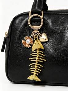 Wave-Patterned Fishbone, Pearl Shell, Heart Bags Charms-Bohemian Vacation/Beach Resort/Ocean Themed Accessory, Car Pendants, Hanging On Straw Bags, Backpack, Wallet, Headphone Bag, Canvas Bags, Keys, Lovely Gift For Beach Trip Or Summer - A - View 5