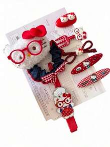Miniso Set Aksesori Rambut Hello Kitty 7 Buah Termasuk Jepit Rambut, Ikat Rambut, Jepit Rambut Halus, Lembut, Ringan, Nyaman, Praktis, Mudah Digunakan untuk Wanita dan Dewasa, Pemakaian Sehari-hari, Pesta, Cosplay, Hadiah. Termasuk Jepit Rambut Ekor Kuda, Jepit Poni. - gaya1 - View 7