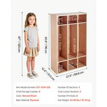 3-Section Kids Coat Locker, Wooden Toddler Cubby Storage Organizer With 6 Hooks & Non-Slip Mat, Modern Kid Coat Cubbies With 6 Small Open Storage Boxes For Home, Kindergarten, Daycare, Natural - 3-section - View 11