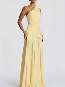 Elegant Fitted Maxi Dress, Women's Soft And Stretchy Knit Fabric, Suitable For Formal Occasions And Galas - Yellow - View 3